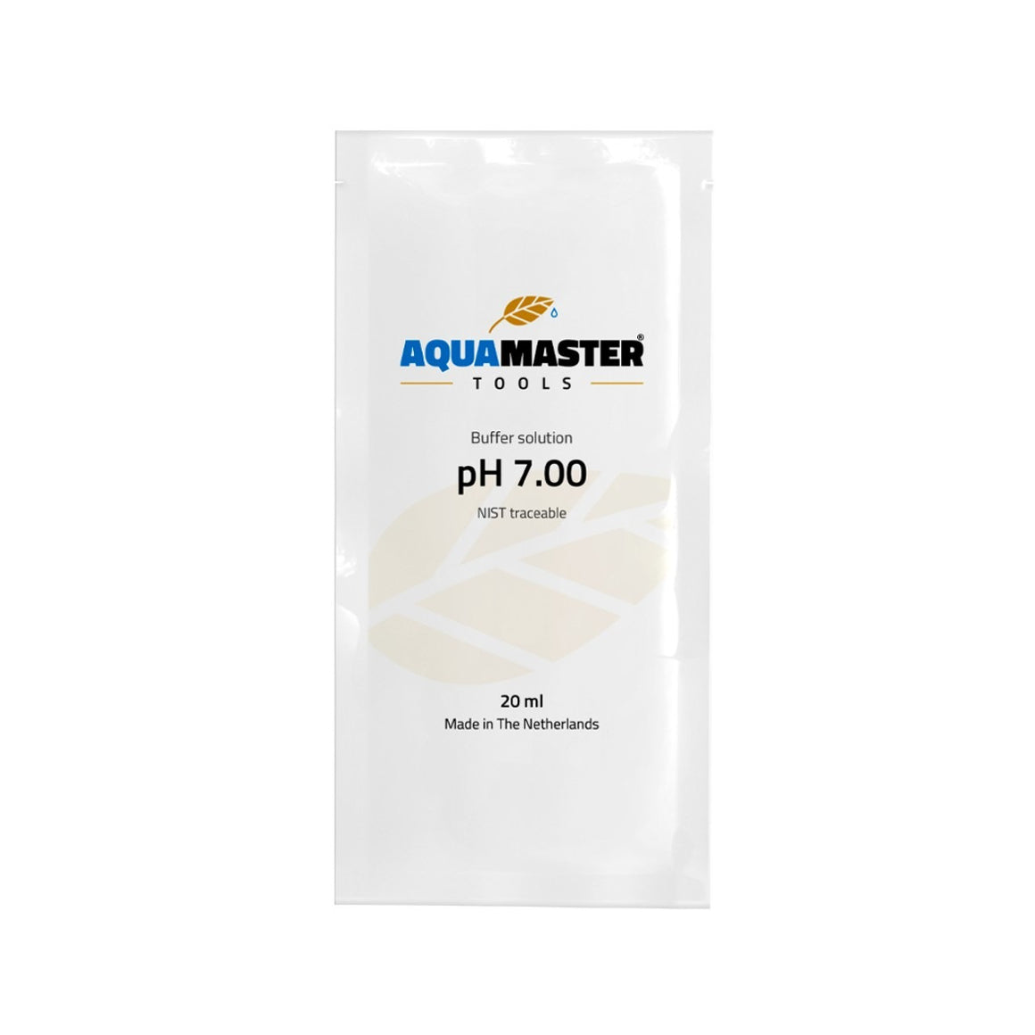 Aquamaster pH 7.00 buffer solution sachet, NIST traceable, 20 ml, made in The Netherlands.