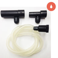 Black plastic T-connectors and clear tubing for an AquaVita water pump.
