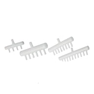 Four white plastic aquarium air diffusers with multiple outlets on a white background.