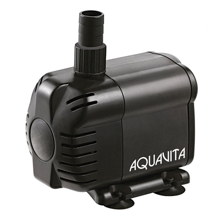 Black Aquanita water pump with outlet hose and suction cups.