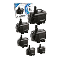 Aquanita 396 GPH submersible water pumps arranged in a pyramid on a white background.