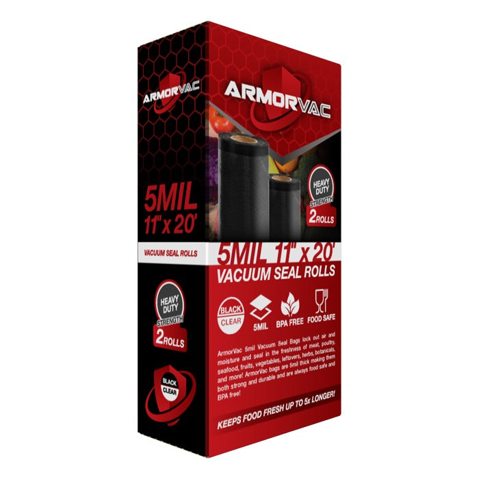ArmorVac 11" x 20' 5mil vacuum seal rolls (2 rolls), black & clear, heavy duty, BPA free.