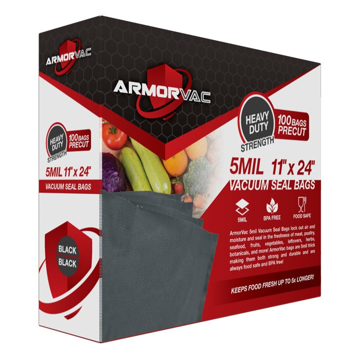 ArmorVac 11"x24" 5mil Black Vacuum Seal Bags, 100 count, heavy duty, BPA-free, food safe.