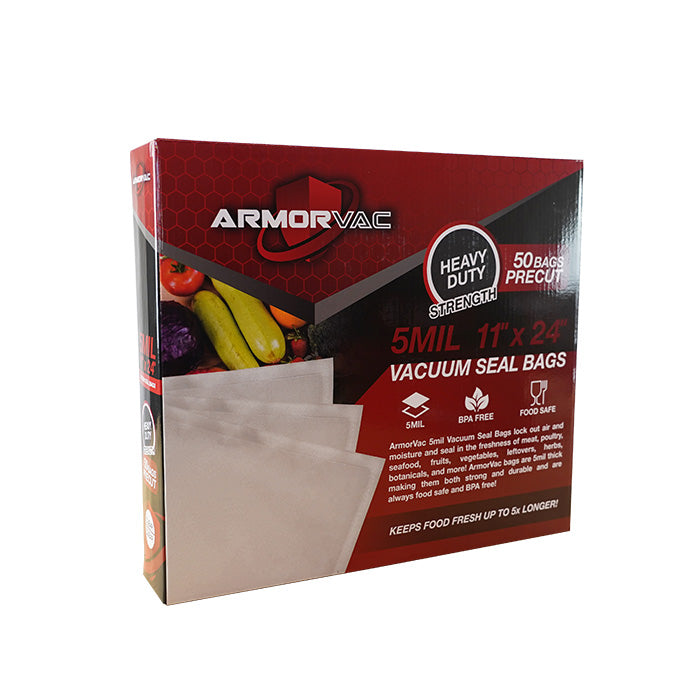 ArmorVac 5 mil, 11" x 24" vacuum seal bags, 50 count, heavy duty, BPA free, food safe.