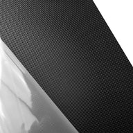 Black textured material diagonally cut with clear plastic.