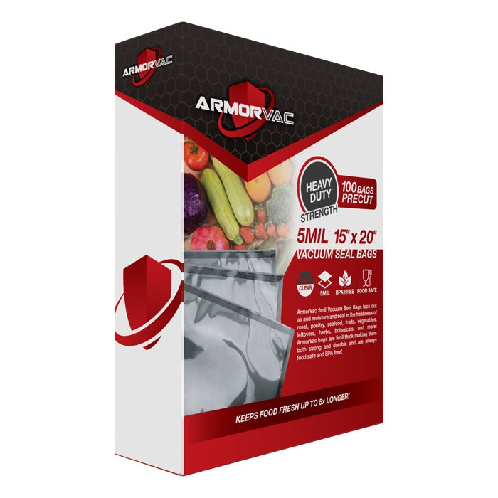 ArmorVac 15"x20" 5mil precut vacuum seal bags: heavy duty, BPA free, food safe.