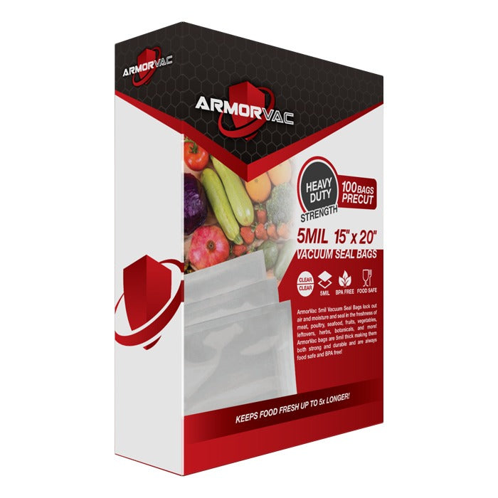 ArmorVac 15"x20" 5mil vacuum seal bags, 100 precut clear bags, heavy duty, BPA-free.