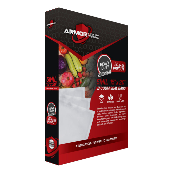 ArmorVac 5mil 15"x20" vacuum seal bags, 50 precut bags, food safe, BPA free.