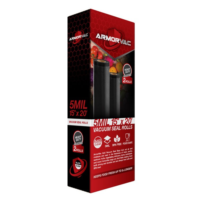 ArmorVac 15" x 20' 5mil black and clear vacuum seal rolls, 2-pack, heavy duty.