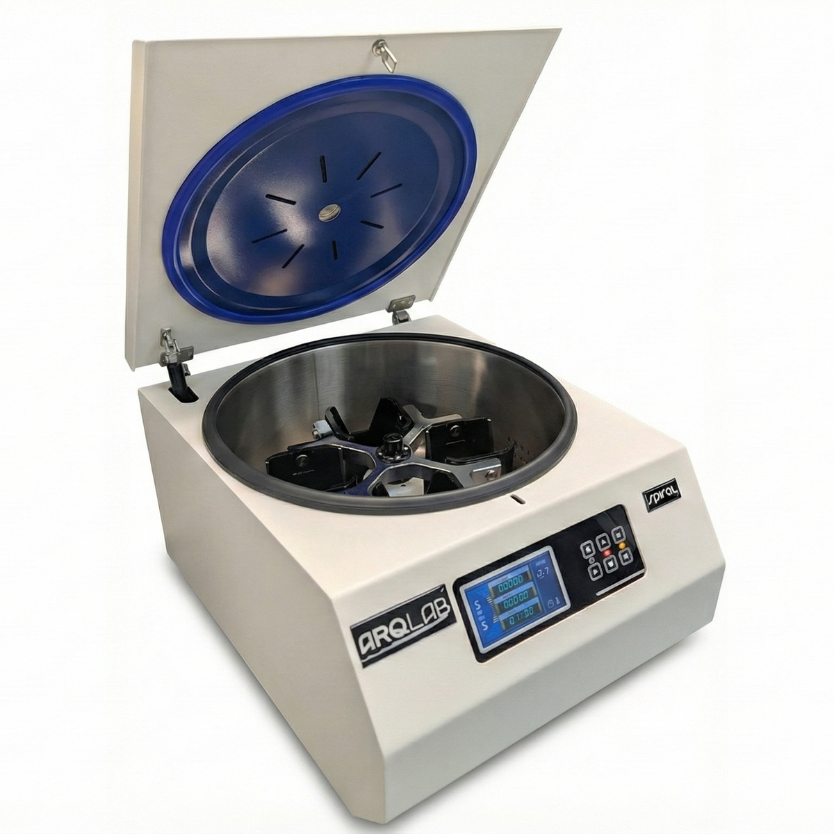 Arqlab Spiral Pre-Roll Machine with open lid, digital display, and control panel.