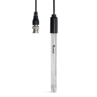 A Bluelab pH probe with a BNC connector and a black cap, against a black background.