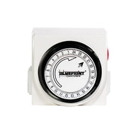 White Blueprint BMT-2 120V mechanical timer with a 24-hour dial and switch.