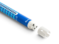 A blue and white Bluelab Truncheon nutrient meter with a black background and detached white cap.