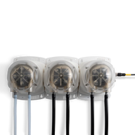 Bluelab PeriPod L3 dosing pump system with three peristaltic pumps and tubing.