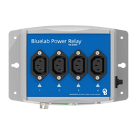 Bluelab R4 240V power relay with four IEC C13 outlets, and input/output labels.