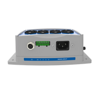The Bluelab Power Relay R4 has four outlets, a mains input socket, and a terminal block.