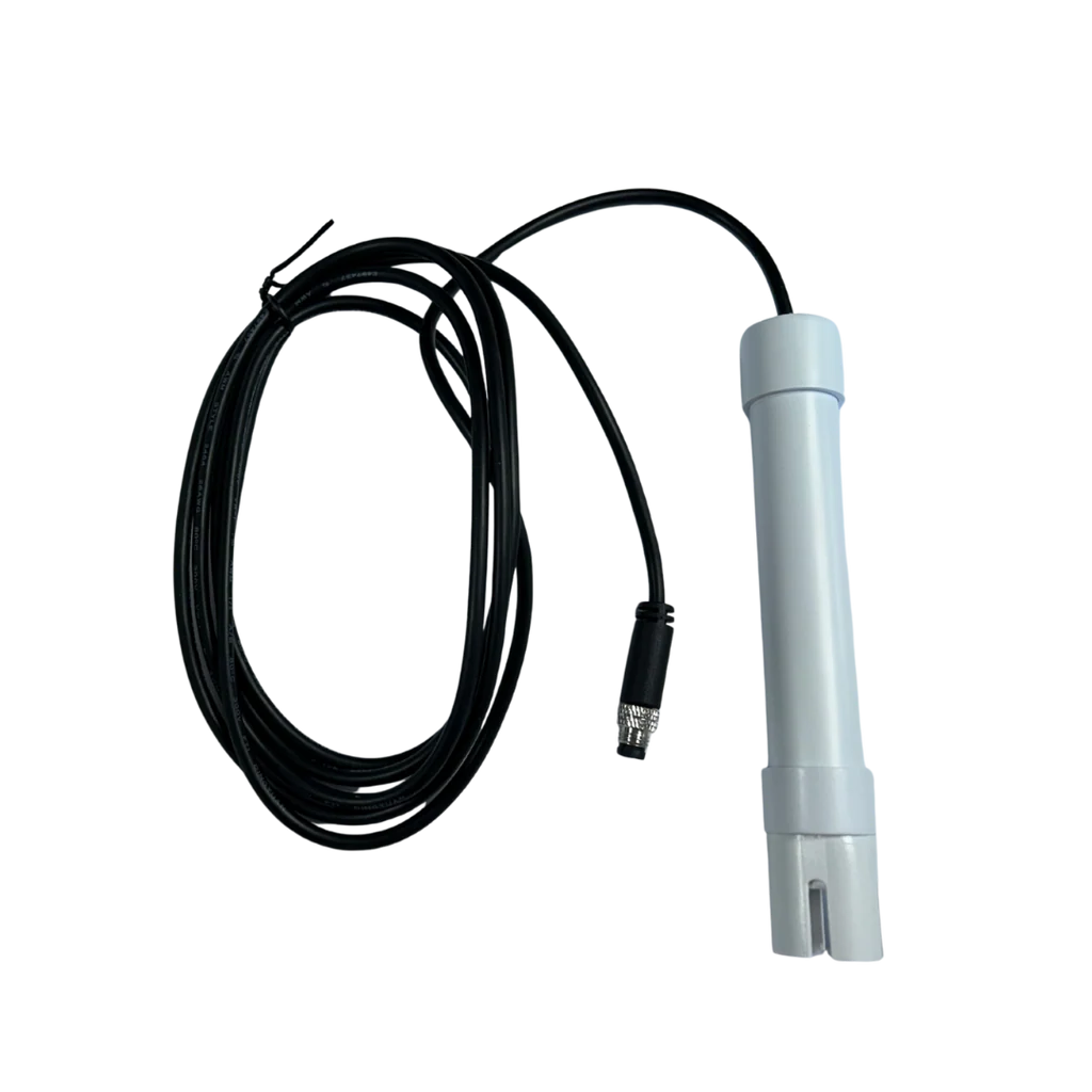 White conductivity probe with black cable, connected to the probe body.