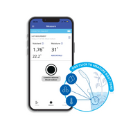 Bluelab Pulse meter app displays EC 1.76, moisture 31%, and temperature 22.2°C.