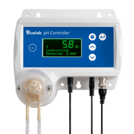 Bluelab pH Controller with Wi-Fi, display showing 5.8 pH, pump, and cables.