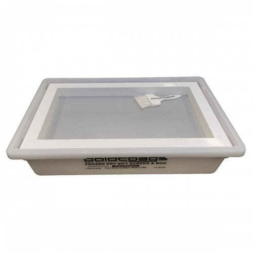 Boldtbags dry sift screen and box with a small white brush.