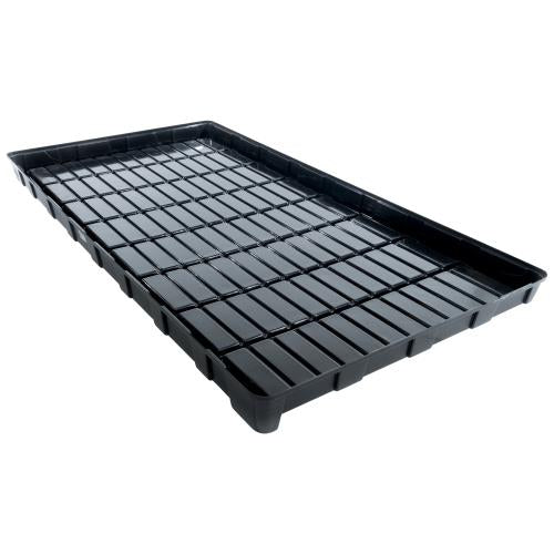 Black hydroponic grow tray with grid pattern, 4ft x 8ft, 6in deep.
