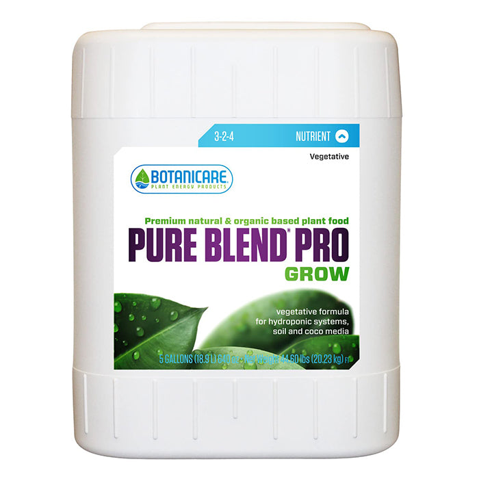 Botanicare Pure Blend Pro Grow nutrient bottle, 5-gallon size, for vegetative stage.