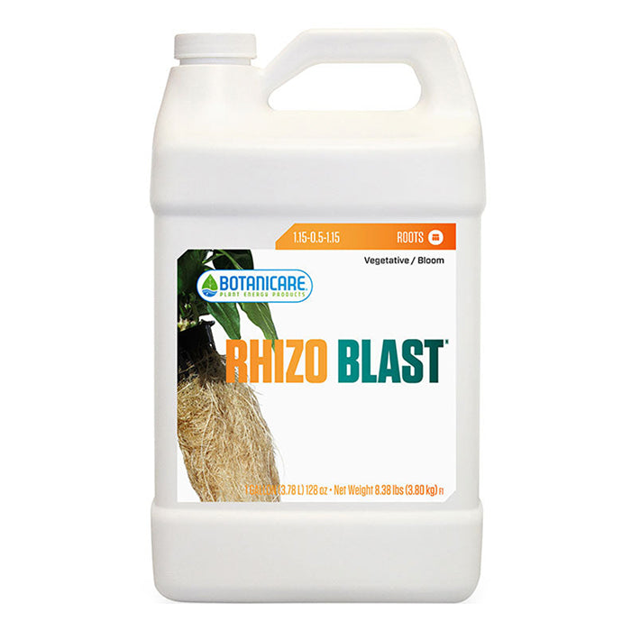 Botanicare Rhizo Blast 1 gallon jug with vibrant label showing healthy roots.