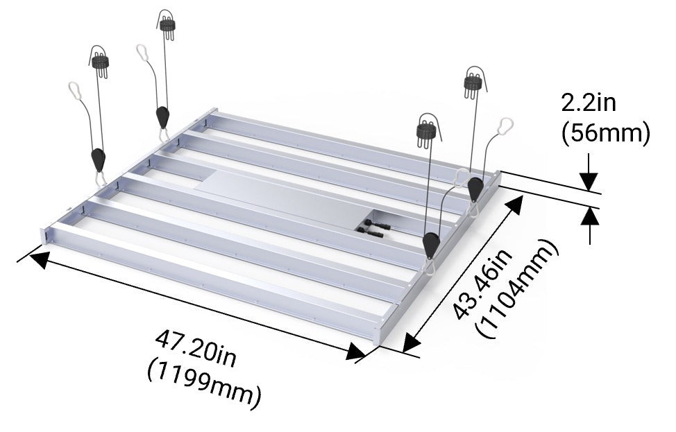 Boulder Lamp Guardian 900W LED grow light with dimensions: 47.20in L x 43.46in W x 2.2in H.