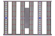 LED grow light with multiple white, red, and blue LED panels arranged vertically.