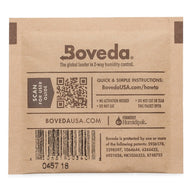 Boveda 2-way humidity control packet with QR code, instructions, and barcode.