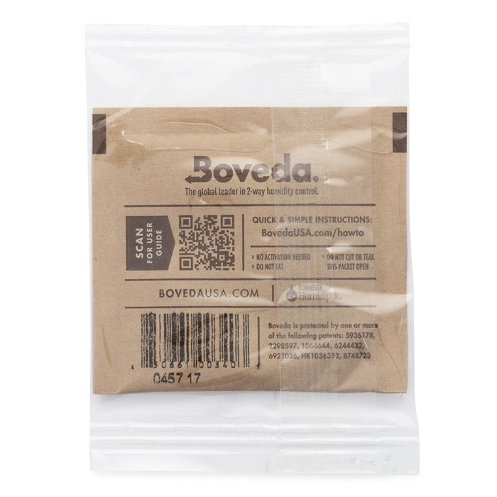 Boveda 2-Way Humidity Control packet, 62% RH, 8g, individually wrapped.