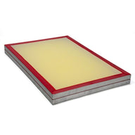 Screen printing frame with yellow mesh and red edge.