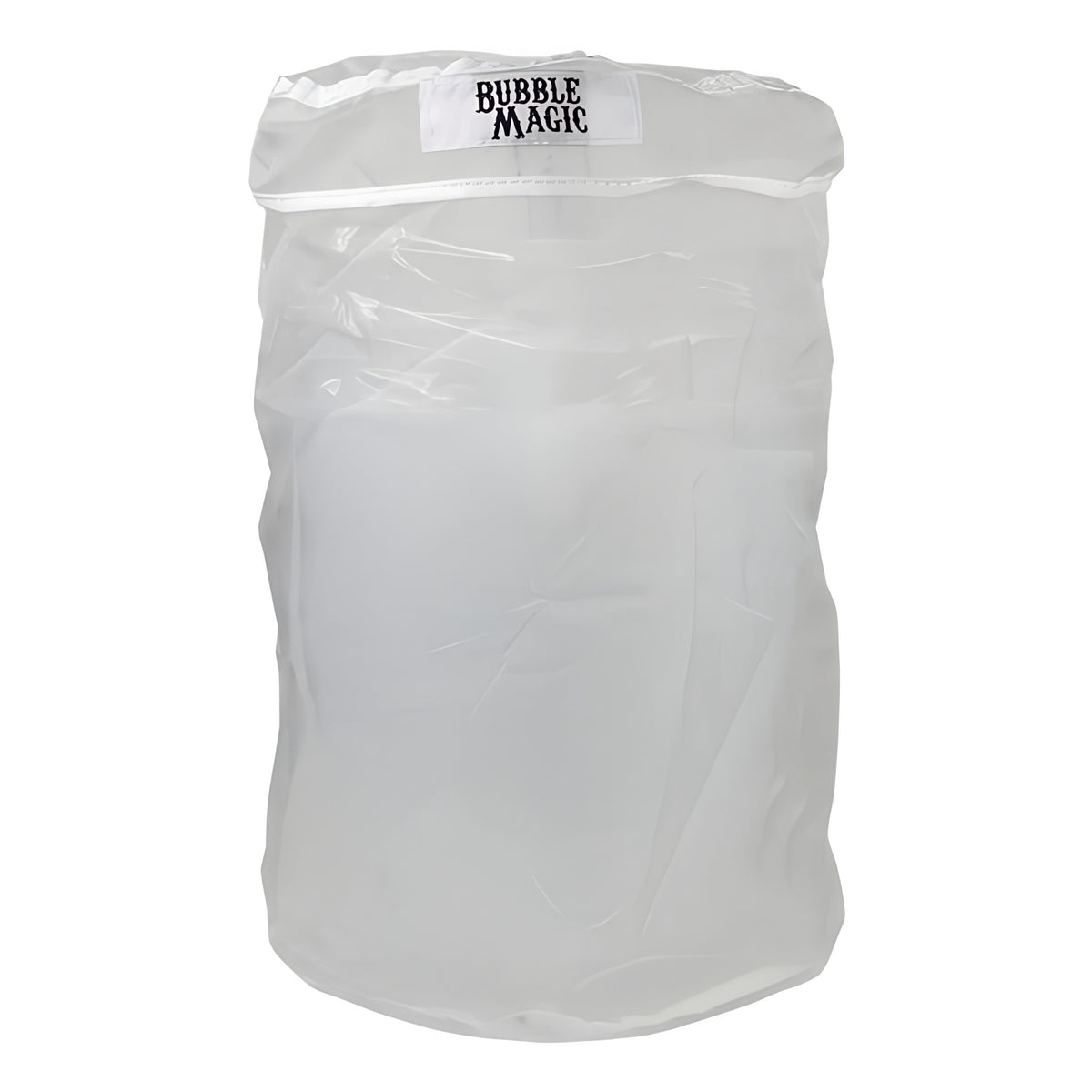 Bubble Magic 5-gallon, 220-micron zipper washing bag, made of translucent white material.