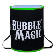 Black bubble magic shaker bag with green trim, white distressed lettering, and black straps.