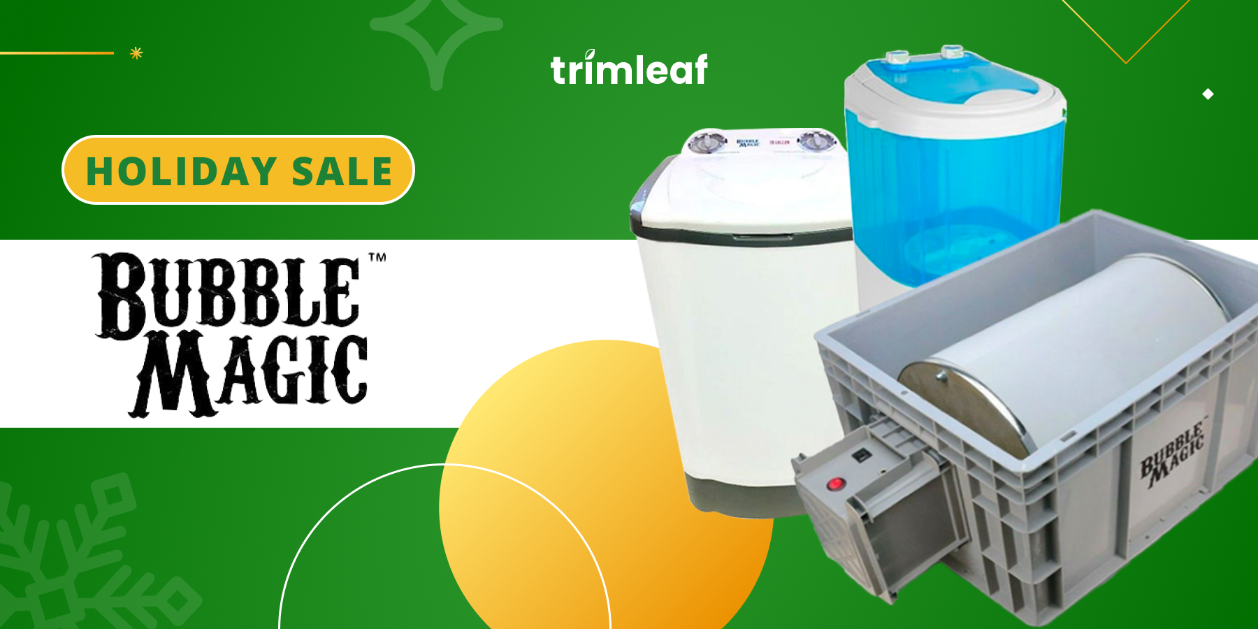 Bubble Magic Holiday Sale with washing machines and a tumbler.