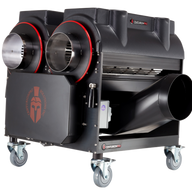 CenturionPro Gladiator wet/dry hybrid bud trimmer with two intake funnels, a black casing, and wheels.