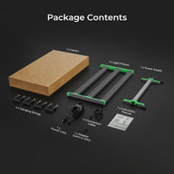 CeresLux Bar X LED grow light package contents: carton, light fixture, power supply, hanging strings, cables, adapter, and manual.