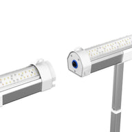 Close-up of two connected CeresLux DeepGrow LED grow lights with visible LEDs and mounting hardware.