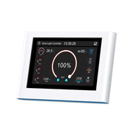 CeresLux WB01 LED Grow Light Controller with touchscreen, displaying temperature, humidity, power, and settings.