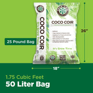 Char Coir Coco Coir growing medium bag with palm leaves and text labels.