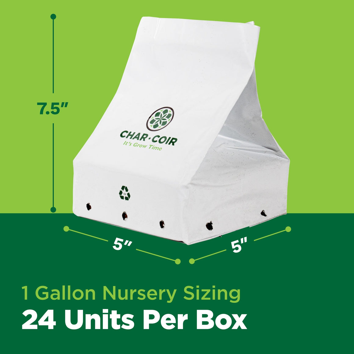 Char•Coir 1 Gallon nursery pots, 7.5" tall, 5" wide, 24 units per box.