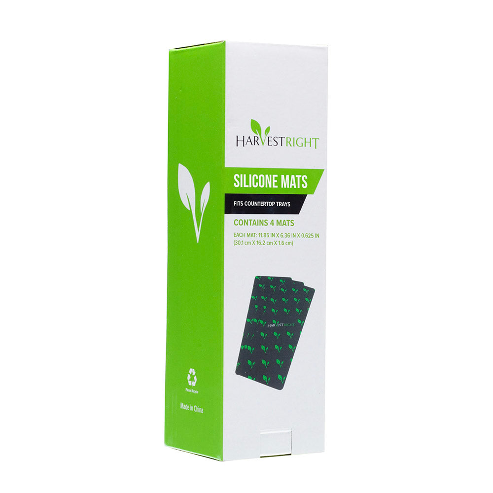 Harvest Right Silicone Mats for countertop trays, 4-pack, with dimensions and a visual of the mats.