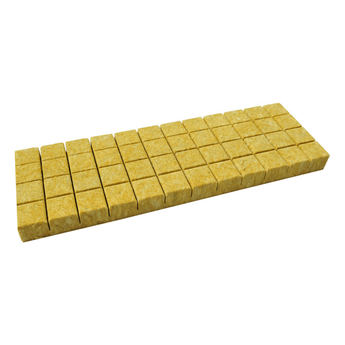 Yellow Cultiwool 48-cell sheet of rockwool mini-blocks for seed starting and hydroponics.
