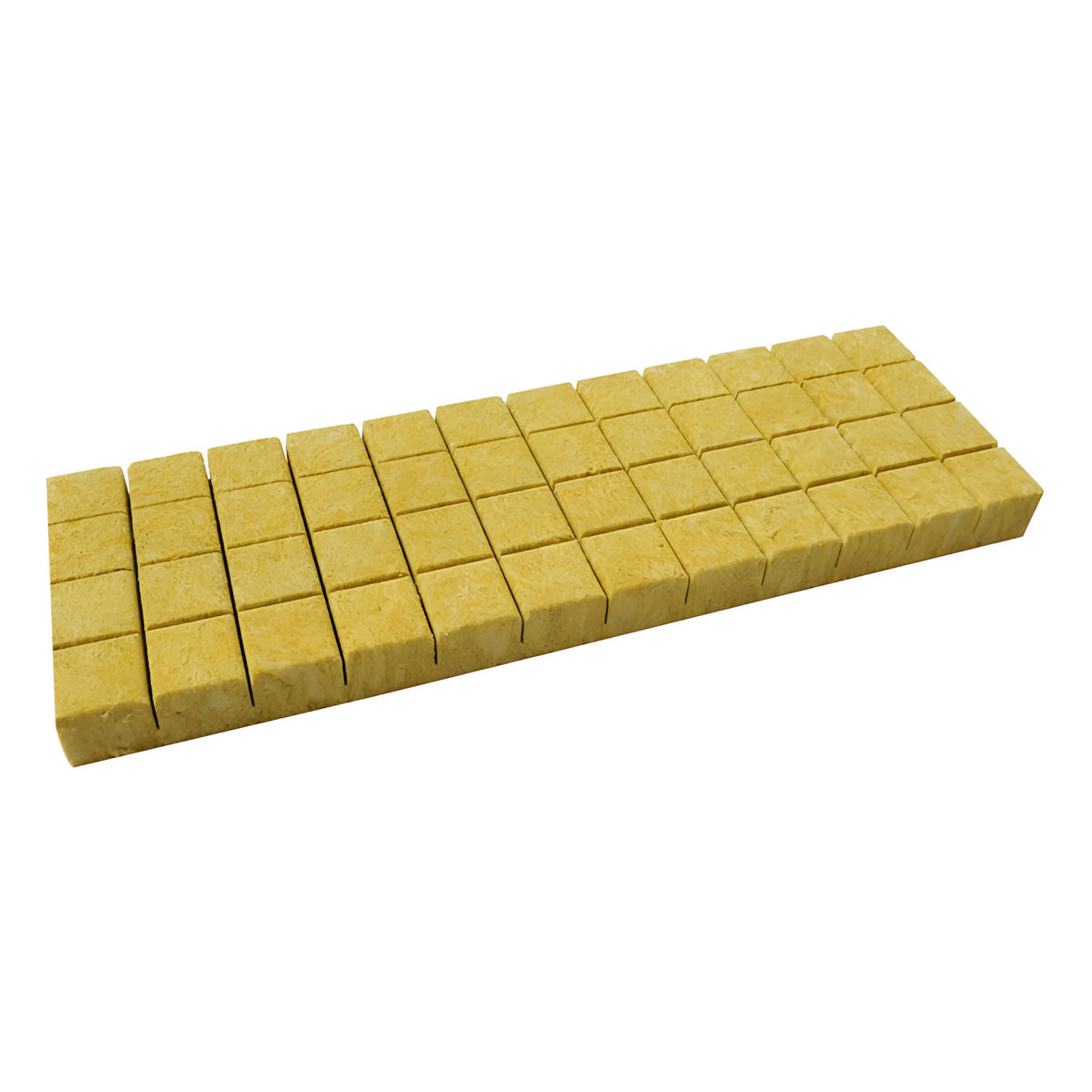 Yellow Cultiwool 48-cell sheet of rockwool mini-blocks for seed starting and hydroponics.