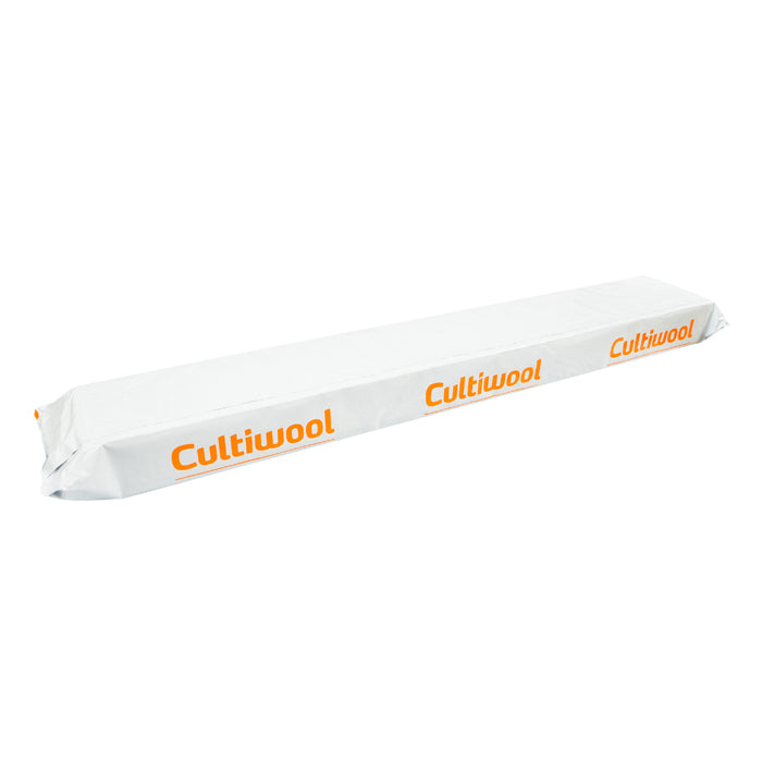 Long white Cultiwool slab in white packaging with repeating orange Cultiwool text, rectangular, isolated on white.