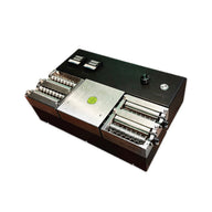 Black and silver rolling machine with digital displays and chrome rollers.