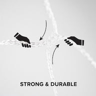 Two hands pulling on a white trellis netting, showing its strength and durability.