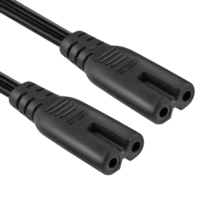 Black daisy chain cable with two C7 connectors, on white background.