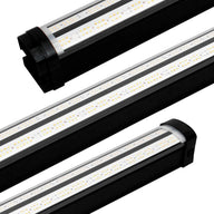 Tri-Spec 150W UnderCanopy LED bars, close-up view, showing double rows of white and red diodes on a reflective surface.