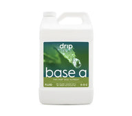 White gallon jug of Drip Hydro Base A two-part base nutrient fertilizer, with green label.